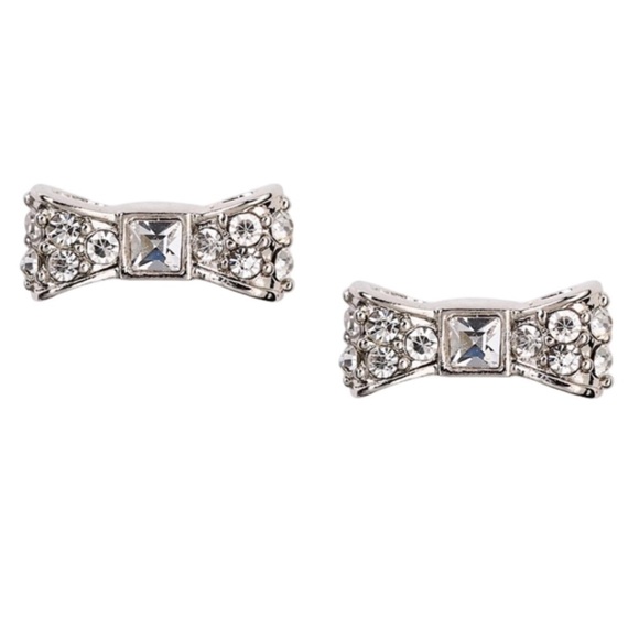 KATE SPADE • Silver Crystal Ready Set Bow Earrings - Picture 1 of 3